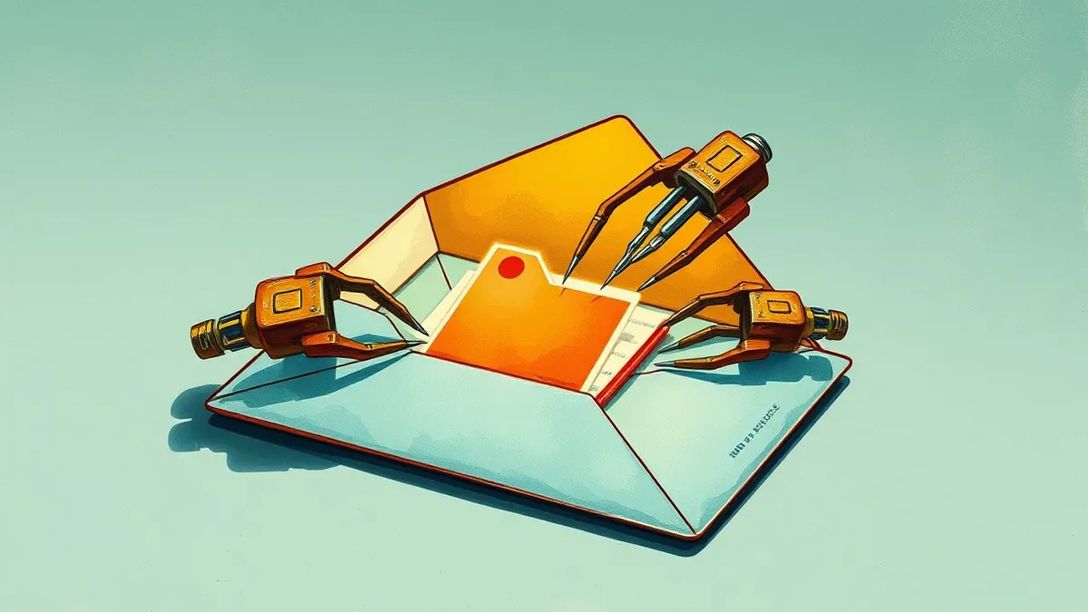 Illustration: An envelope lies open on a flat surface, revealing a glowing digital package inside.