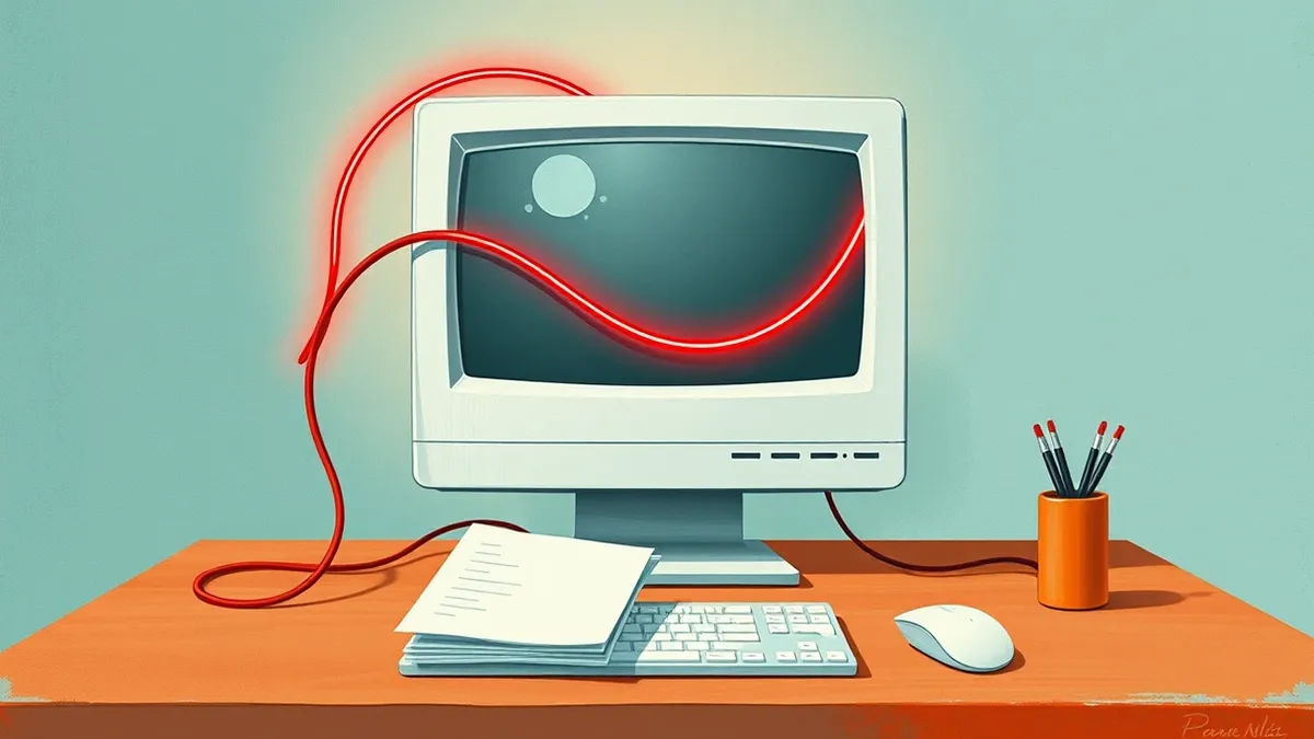 Illustration: A white desktop computer sits on a clean wooden surface.