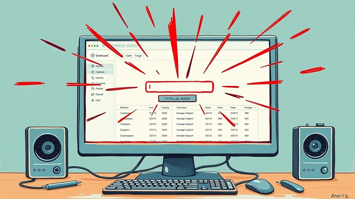 Illustration: A generic asset management dashboard sits on a blank monitor, its input field glowing red.