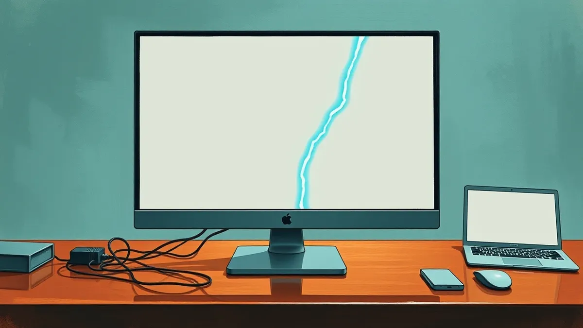 Illustration: A sleek desktop monitor displays a blank, minimalist website interface.