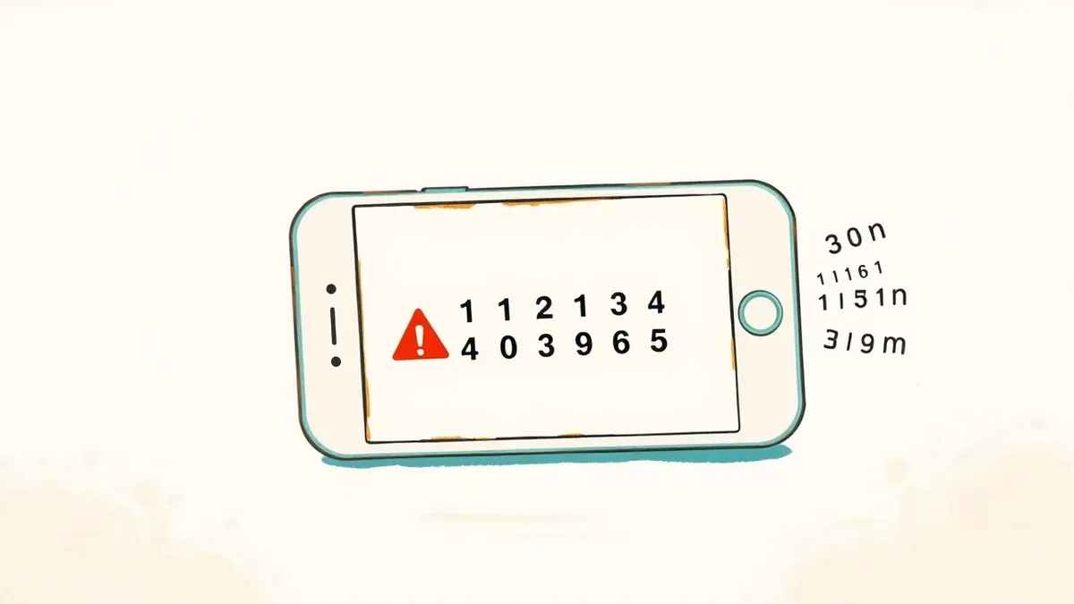 Illustration: A white smartphone displays a blank screen with a single six-digit input field.