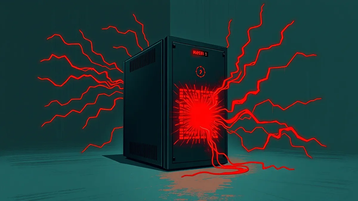 Illustration: A sleek black server node sits isolated in a dark room.