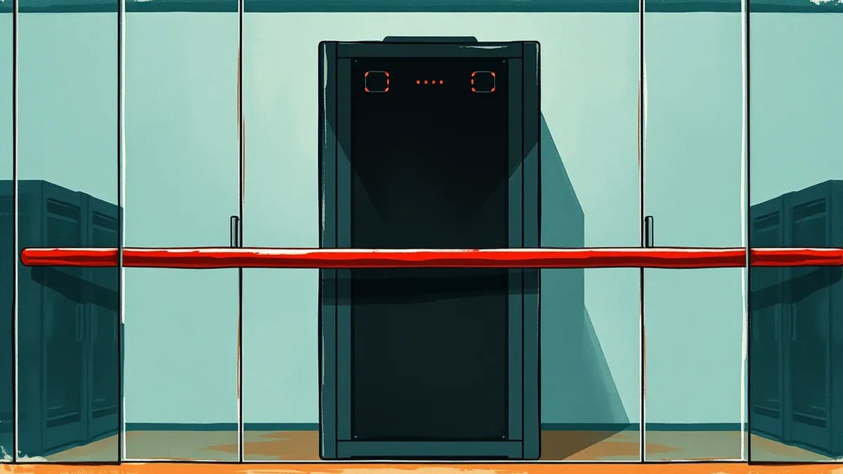 Illustration: A sleek black server unit sits behind a transparent glass wall.
