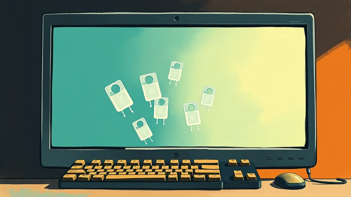 Illustration: A dark computer monitor displays a blank desktop background.