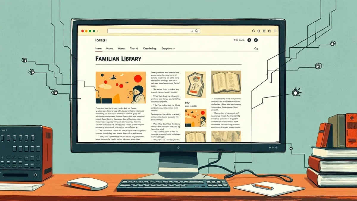 Illustration: A familiar library website loads on a desktop computer monitor.