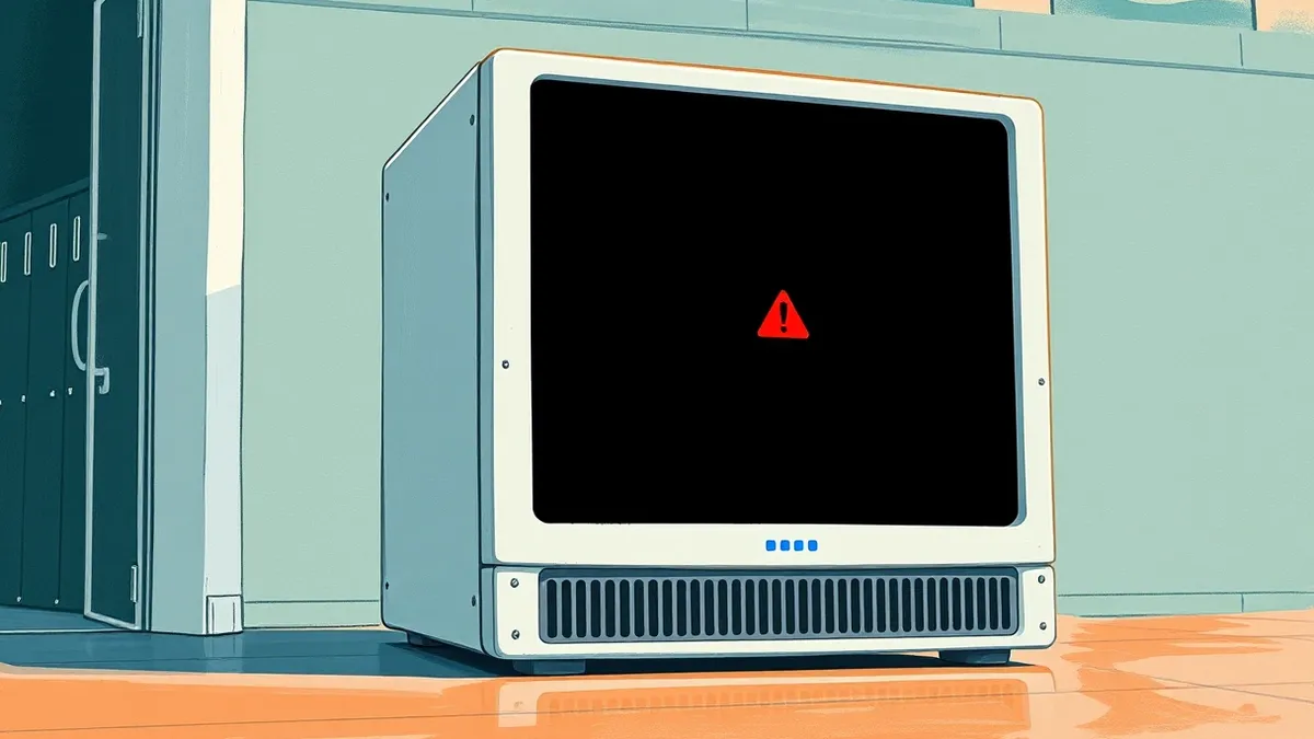 Illustration: A sleek white server tower sits on a clean office floor, its front panel glowing with steady blue lights.