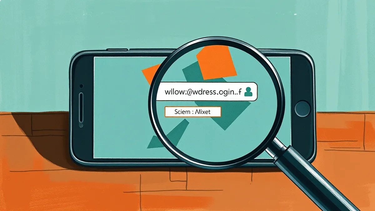 Illustration: A smartphone screen displays a login interface with abstract geometric shapes.