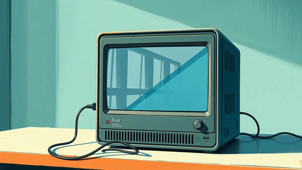 Illustration: A sleek artificial intelligence server unit sits on a clean desk with its power cord unplugged and dangling loosely nearby.