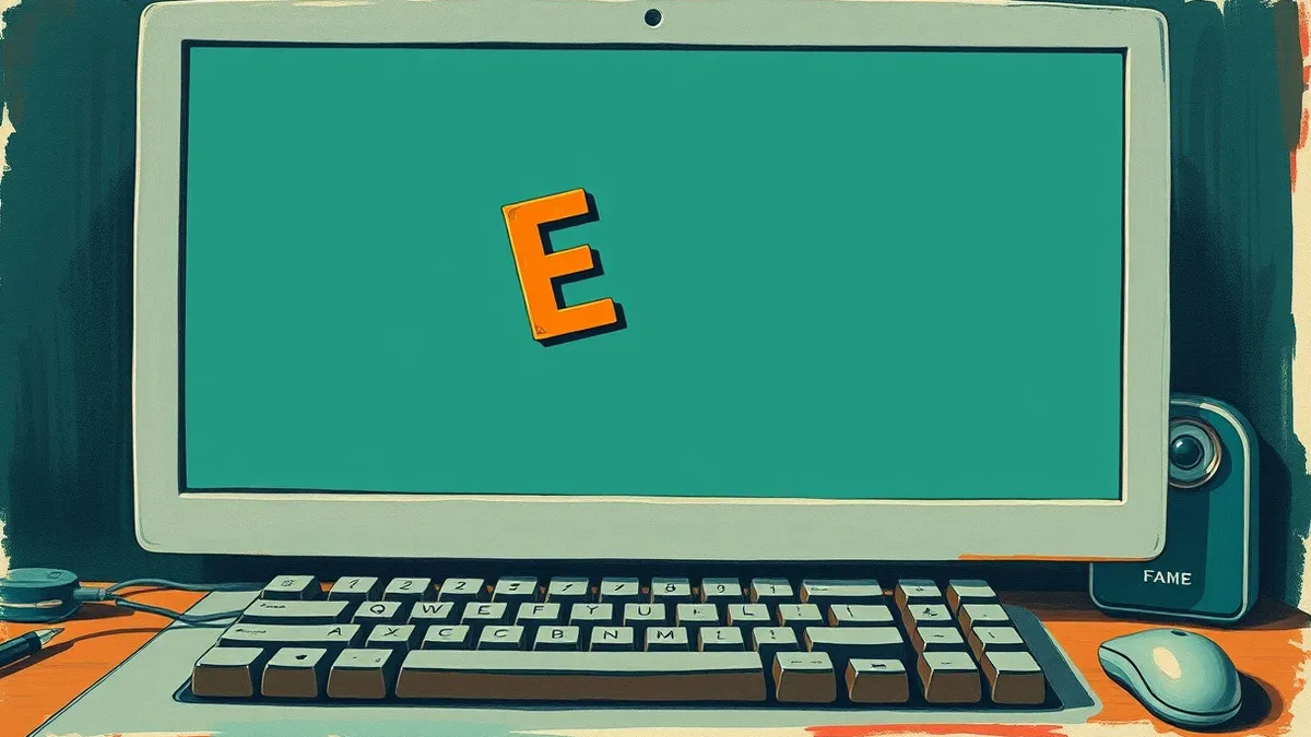 Illustration: A single letter slips from a keyboard and floats into the air, replacing a correct character on a blank digital screen to form a deceptive mirror image.