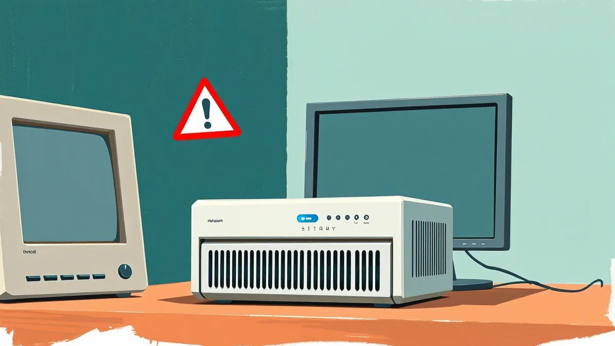 Illustration: A white server gateway sits on a clean desk, its single blue status light glowing steadily.