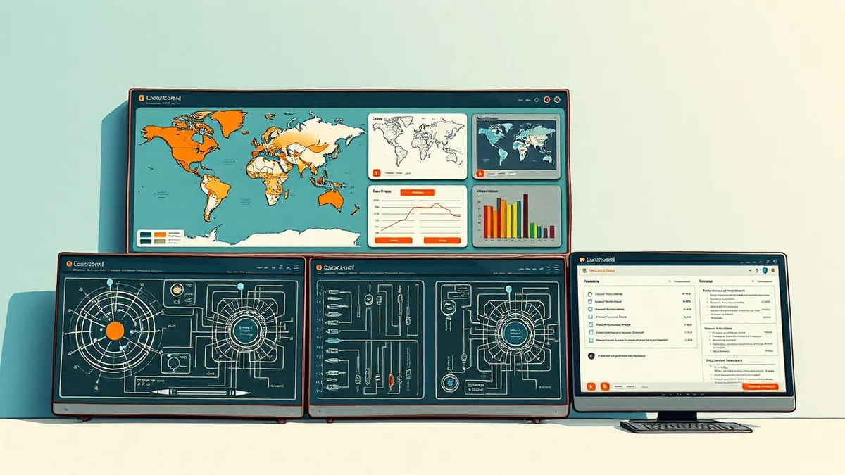 Illustration: A single complex cloud security dashboard sits beside three distinct, specialized monitoring panels.